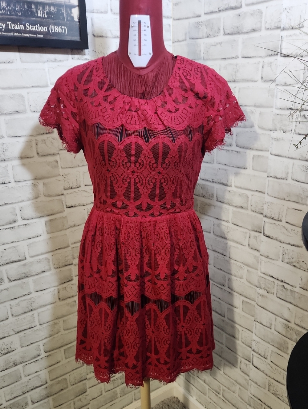 Sugarlips Red Lace Short Sleeve Mini Dress